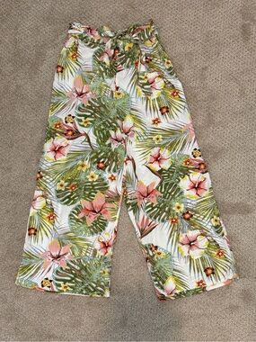 Roxy Girls Tropical Wide-Leg Pants in Pink & Green